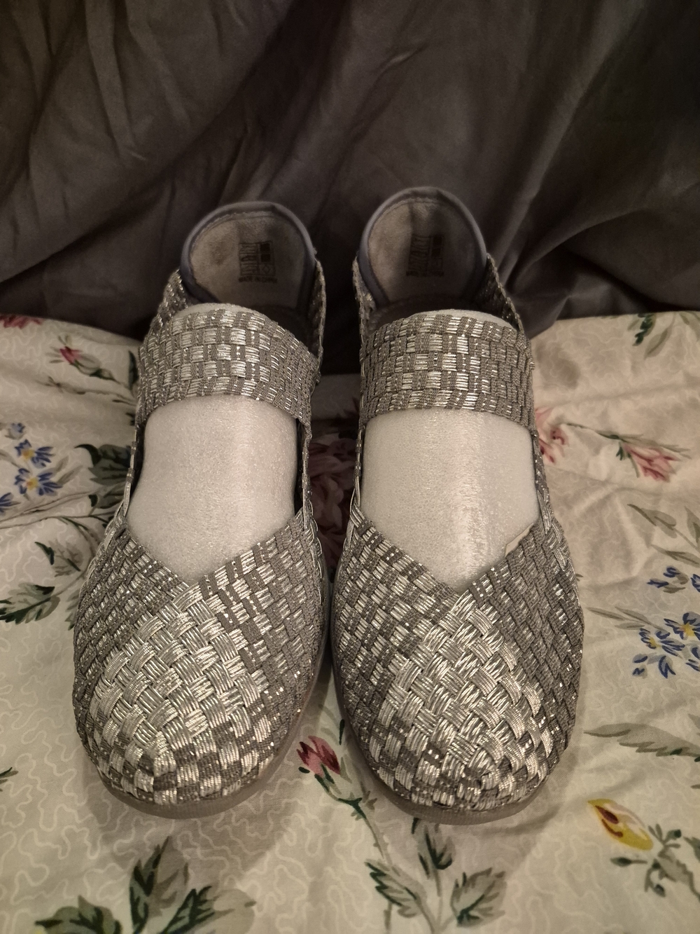 Bernie Mev New York Metallic Woven Comfort Flats Silver Gray Shoes EU 38 NWOT - Picture 2 of 7